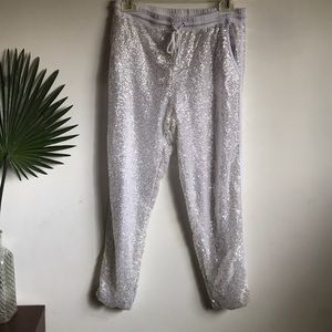 Honey Punch White  Sparkle Drawstring Joggers